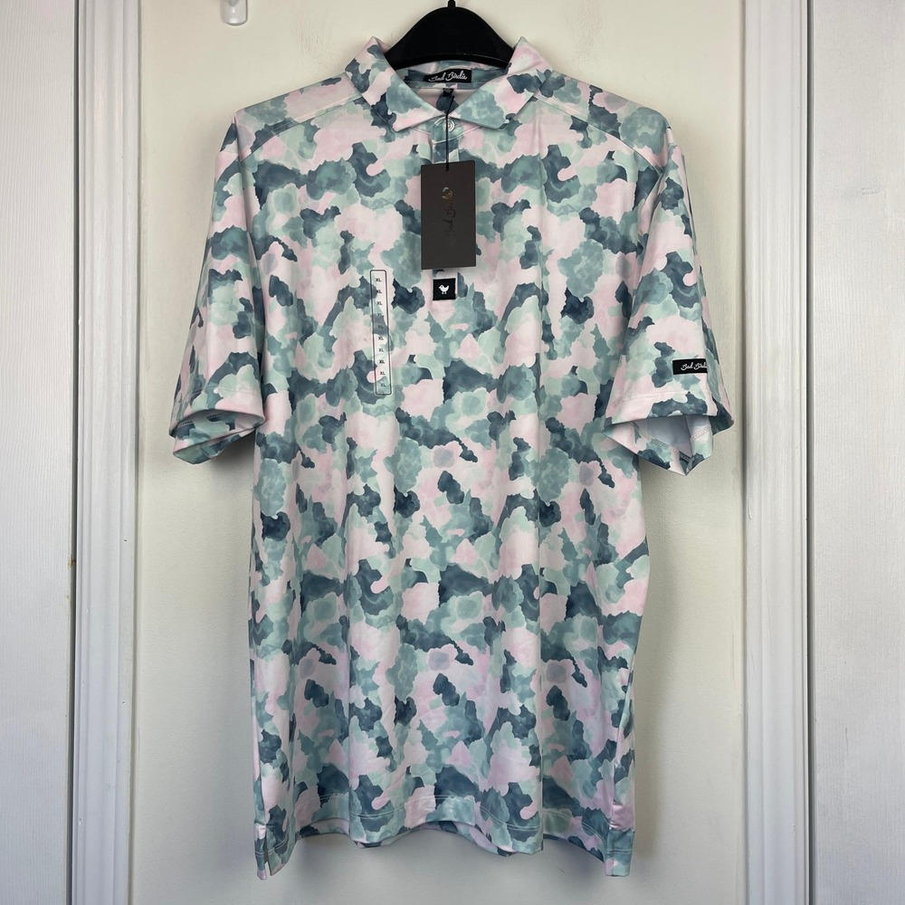 NEW Bad Birdie Golf Polo Mirage Oasis Mens XL Core Performance Pink Green Camo - Picture 4 of 9